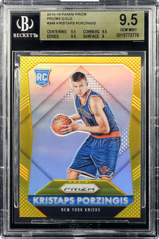 2015-16 Kristaps Porzingis Panini Prizm Prizms Gold SP RC Rookie #348 /10 BGS 9.5 Gem Mint