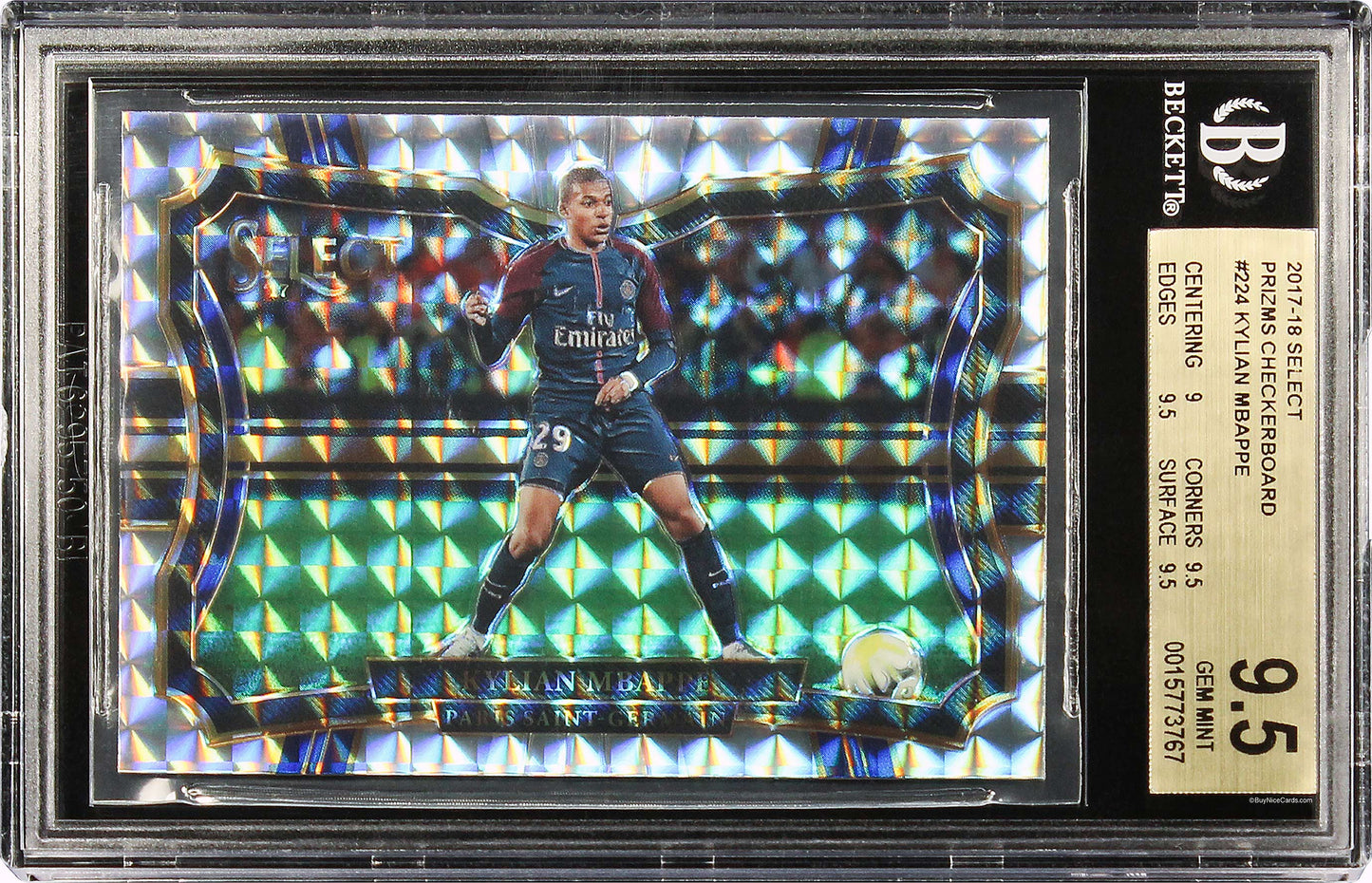 2017-18 Kylian Mbappe Panini Select Prizms Silver Checkerboard Rc #224  Bgs 9.5