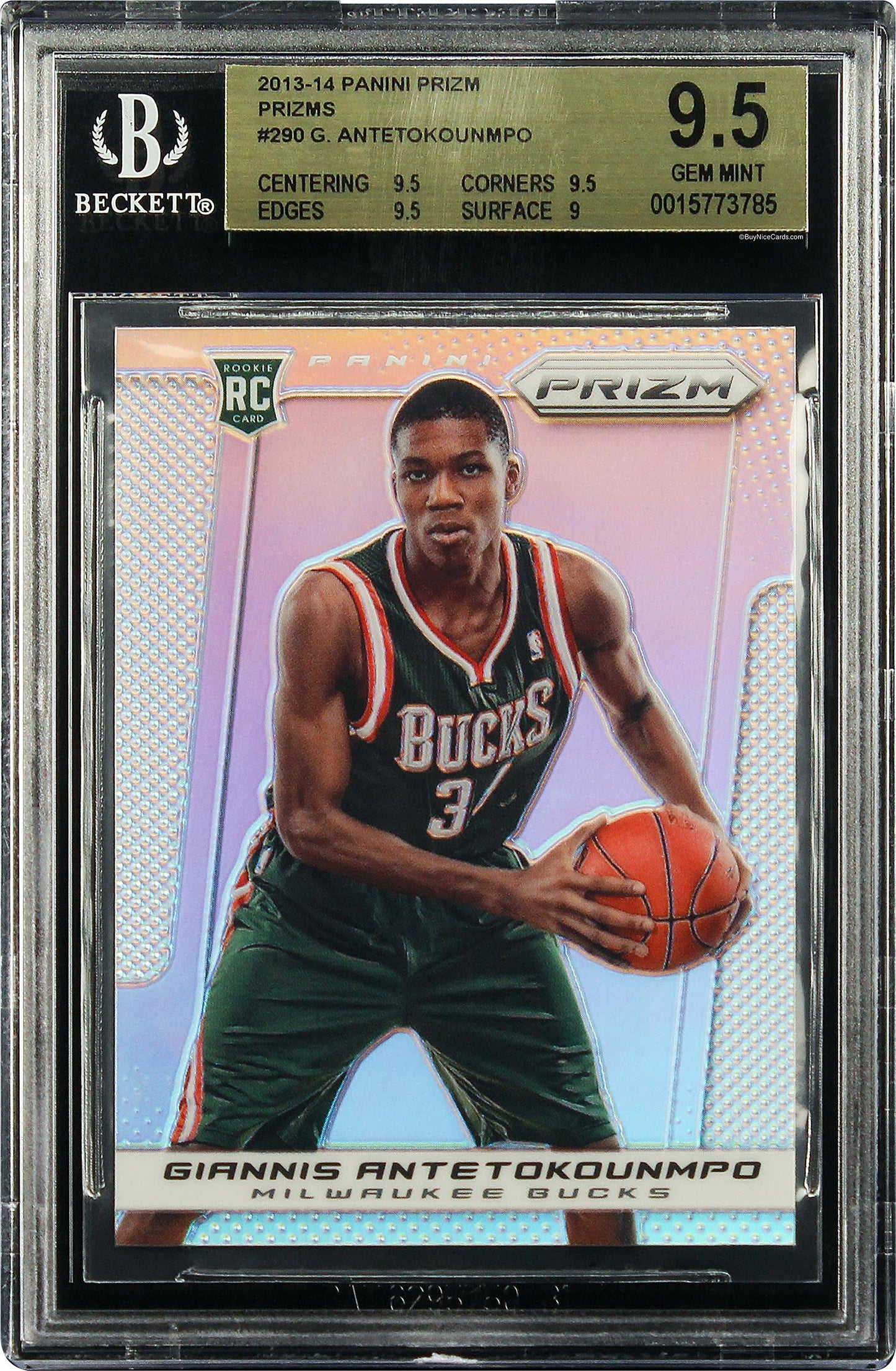 2013-14 Giannis Antetokounmpo Panini Prizm Silver Prizms #290 Bgs 9.5 Gem Mint