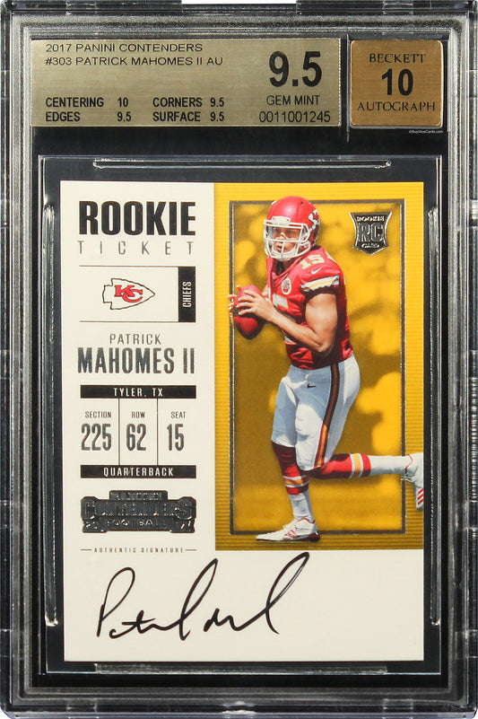 2017 Patrick Mahomes Panini Contenders SP Rc Rookie Auto /212 #303 BGS 9.5 Pop 5 True Gem+