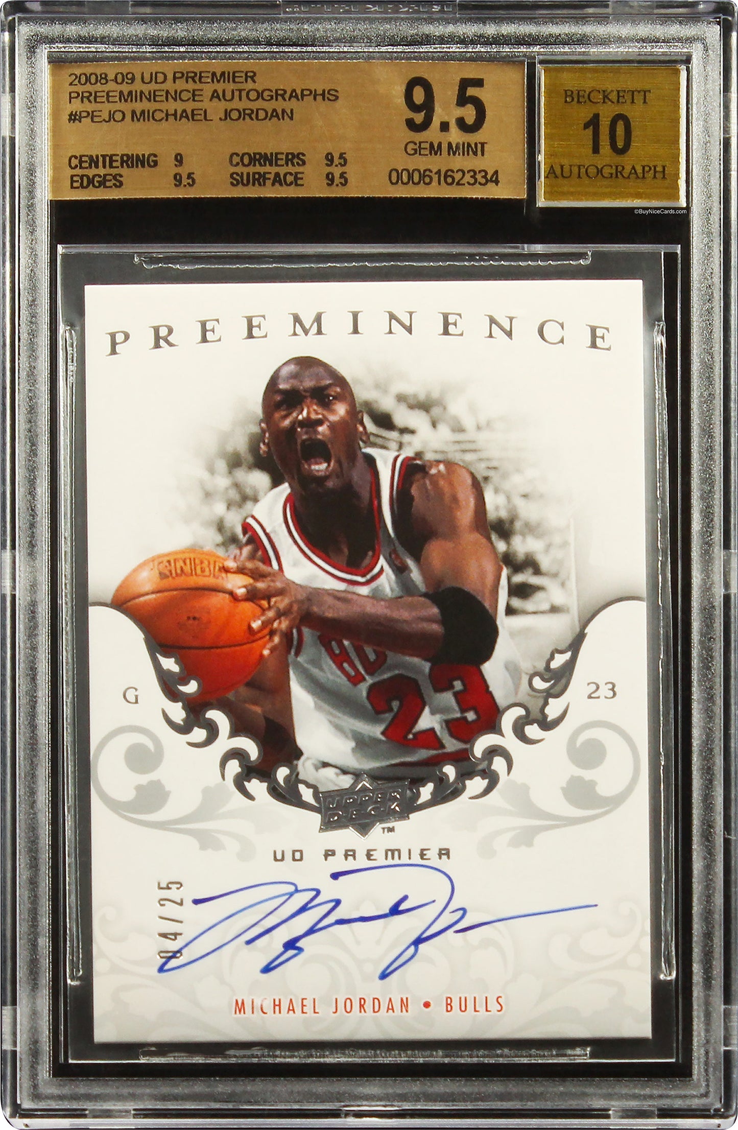 2008-09 Michael Jordan Upper Deck Premier Preeminence Auto /25 #pejo Bgs 9.5