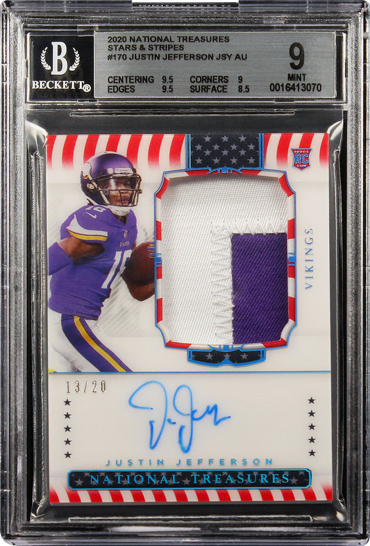 2020 Justin Jefferson National Treasures Stars & Stripes Rc Auto #170 Bgs 9