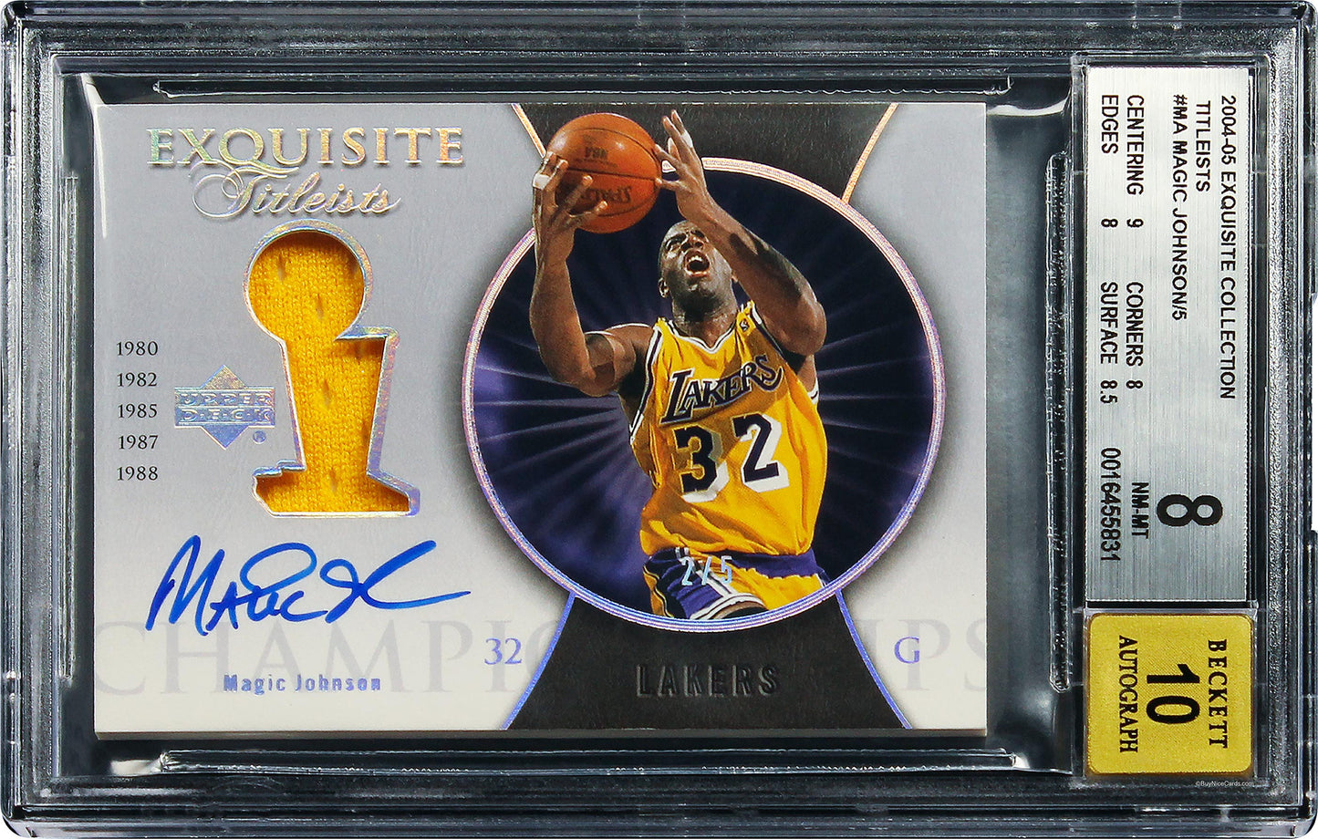2004-05 Magic Johnson Upper Deck Exquisite Collection Titleists Auto /5 #MA BGS 8
