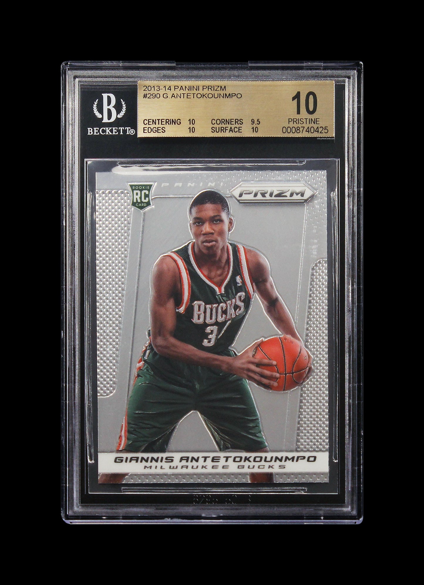 2013-14 Giannis Antetokounmpo Panini Prizm Base Rc Rookie #290 Bgs 10 Pristine