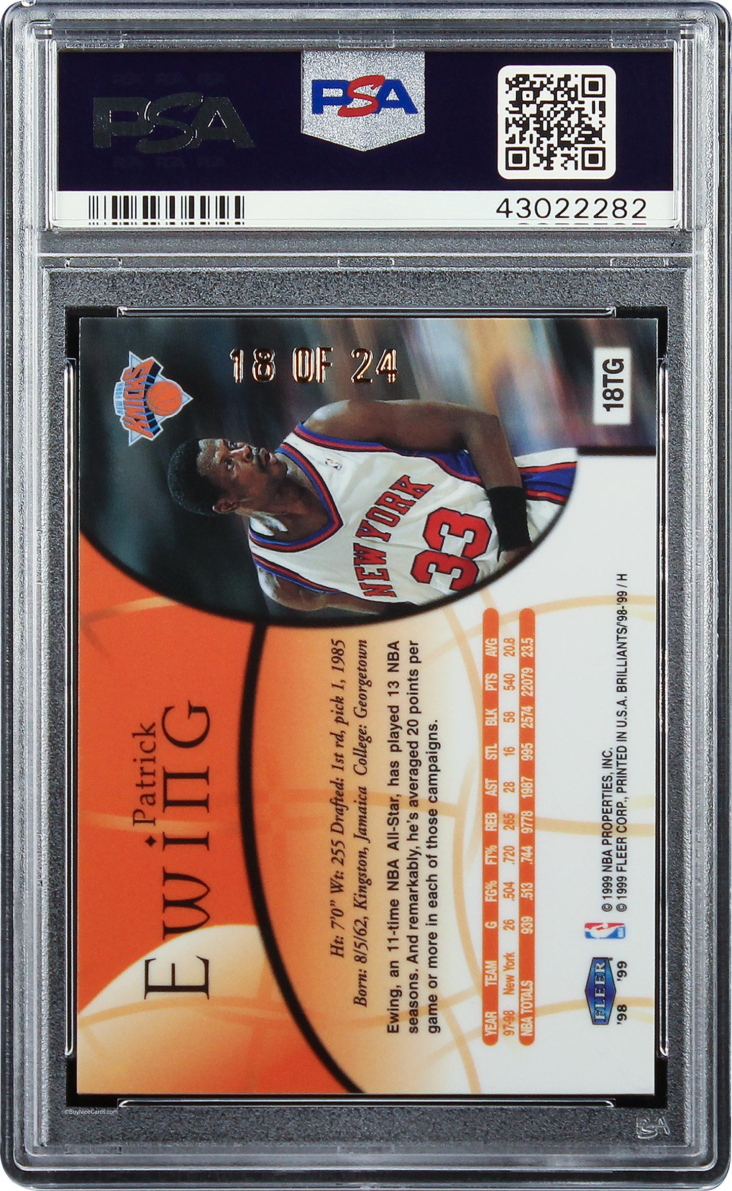 1998 Patrick Ewing Fleer Brilliants 24kt Gold /24 #18tg Psa 9 Pop 1 None Higher