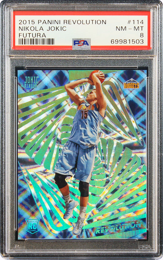 2015 Nikola Jokic Panini Revolution Futura RC Jersey Number 15/25 #114 PSA 8