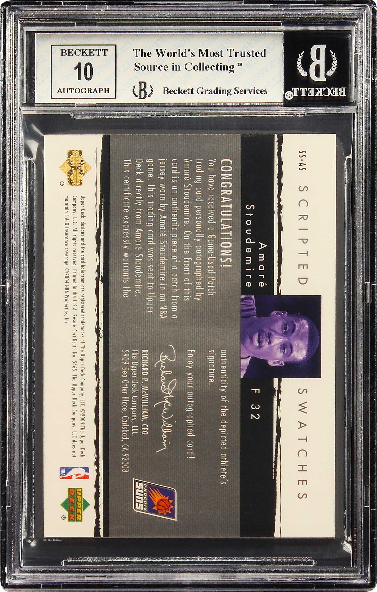 2003-04 Amare Stoudemire Upper Deck Exquisite Striped Swatches SP Auto /25 BGS 7.5 / 10