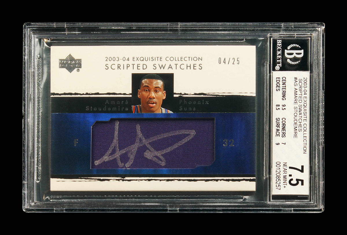 2003-04 Amare Stoudemire Upper Deck Exquisite Striped Swatches SP Auto /25 BGS 7.5 / 10