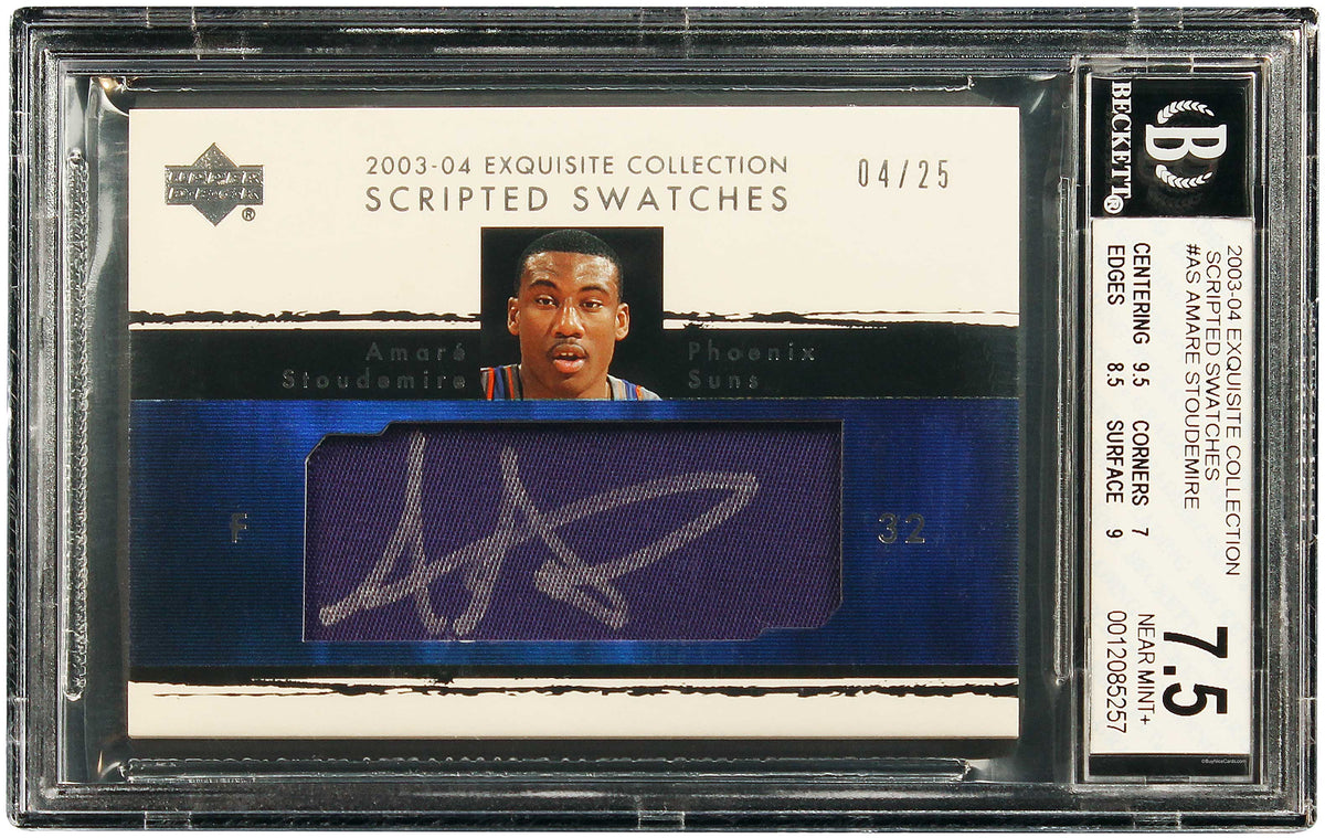 2003-04 Amare Stoudemire Upper Deck Exquisite Striped Swatches SP Auto /25 BGS 7.5 / 10