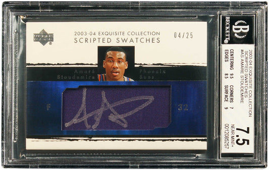 2003-04 Amare Stoudemire Upper Deck Exquisite Striped Swatches SP Auto /25 BGS 7.5 / 10