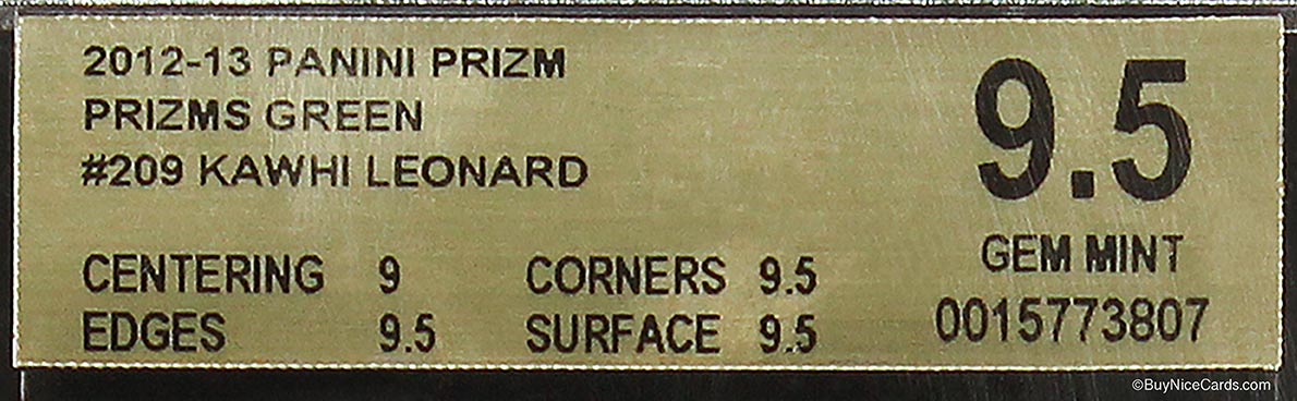 2012-13 Kawhi Leonard Panini Prizm Prizms Green Sp Rc Rookie #209 Bgs 9.5 Gem Mt