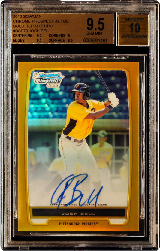 2012 Josh Bell Bowman Chrome Gold Refractor Sp Rc Rookie /50 Bgs 9.5 / 10 Gem Mt