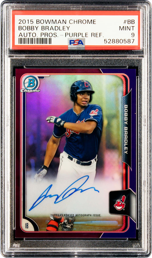 2015 Bobby Bradley Bowman Chrome Purple Refractor Auto #bb /250 PSA 9 Mint