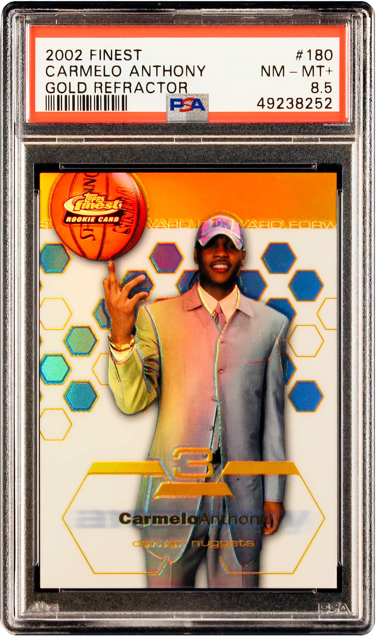 2002 Carmelo Anthony Topps Finest XRC Gold Refractor SP RC Rookie /25 !180 PSA 8.5