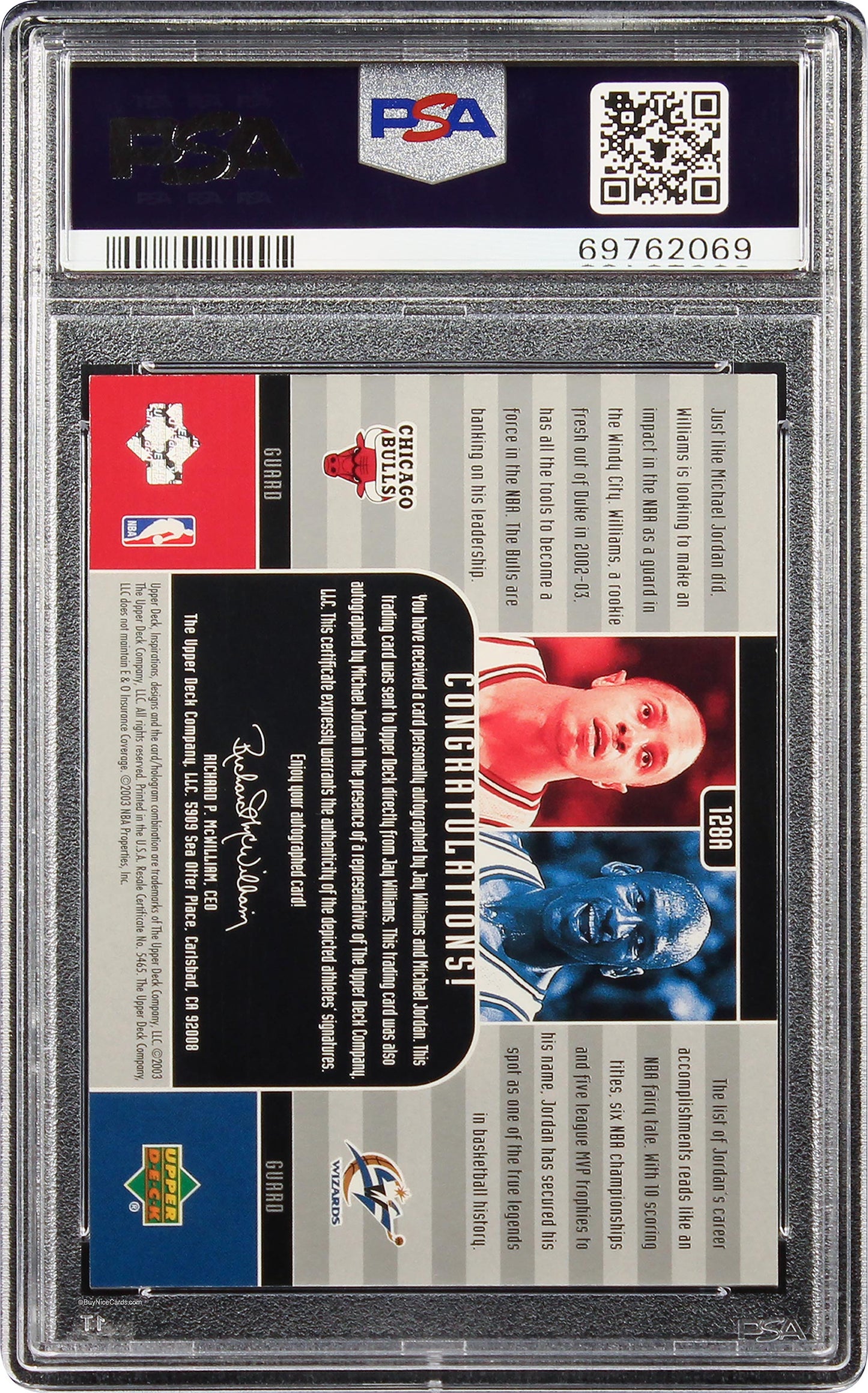 2002 Michael Jordan - Jay Williams Ud Inspirations Sp Auto /275 #128a PSA 8 Mint