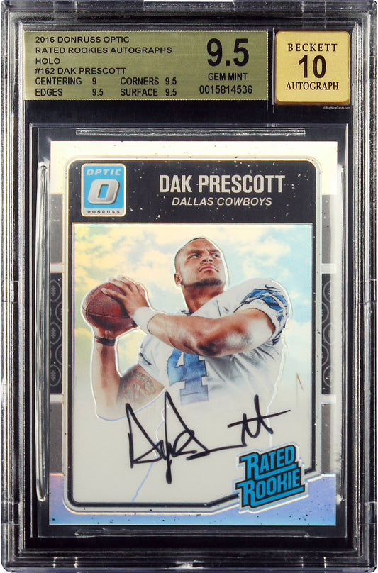 2016 Dak Prescott Donruss Optic Rated Rookies Holo Prizm RC Auto #162 BGS 9.5