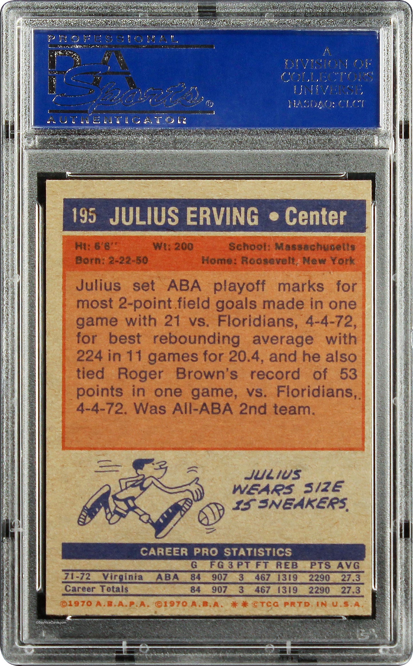 1972 Julius Erving Topps Rc Rookie #195 Psa 8 No Print Dot And Nicely Centered