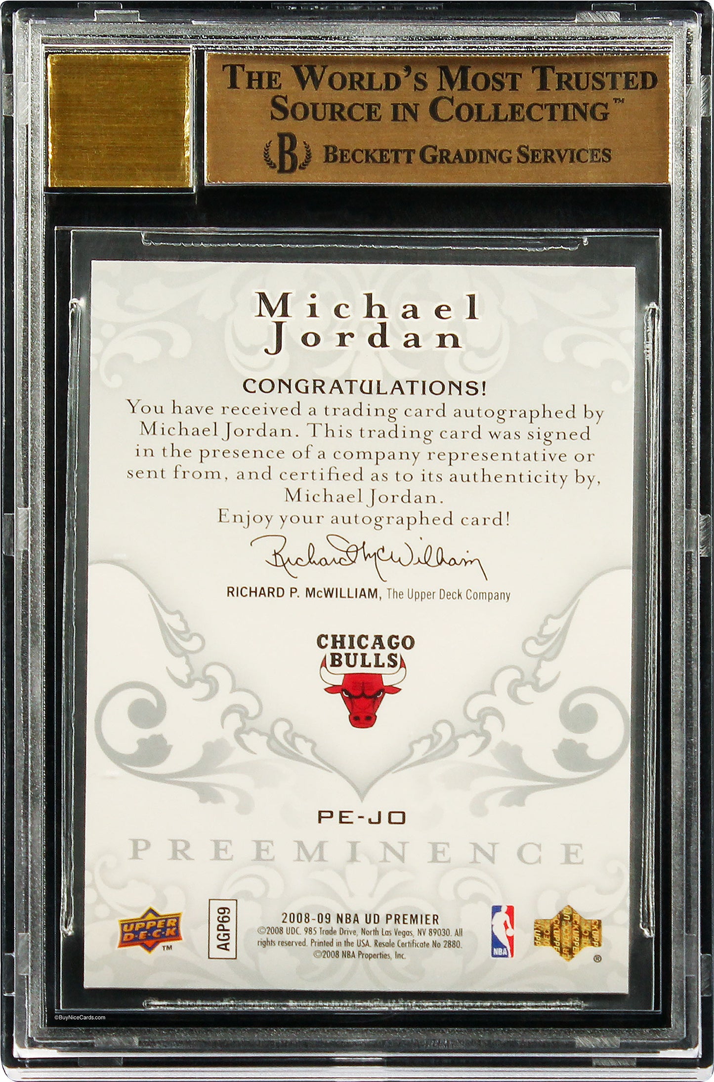 2008-09 Michael Jordan Upper Deck Premier Preeminence Auto /25 #pejo Bgs 9.5