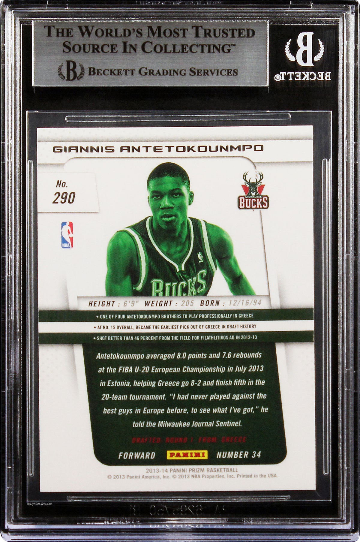 2013-14 Giannis Antetokounmpo Panini Prizm Base RC Rookie #290 BGS 9 Mint