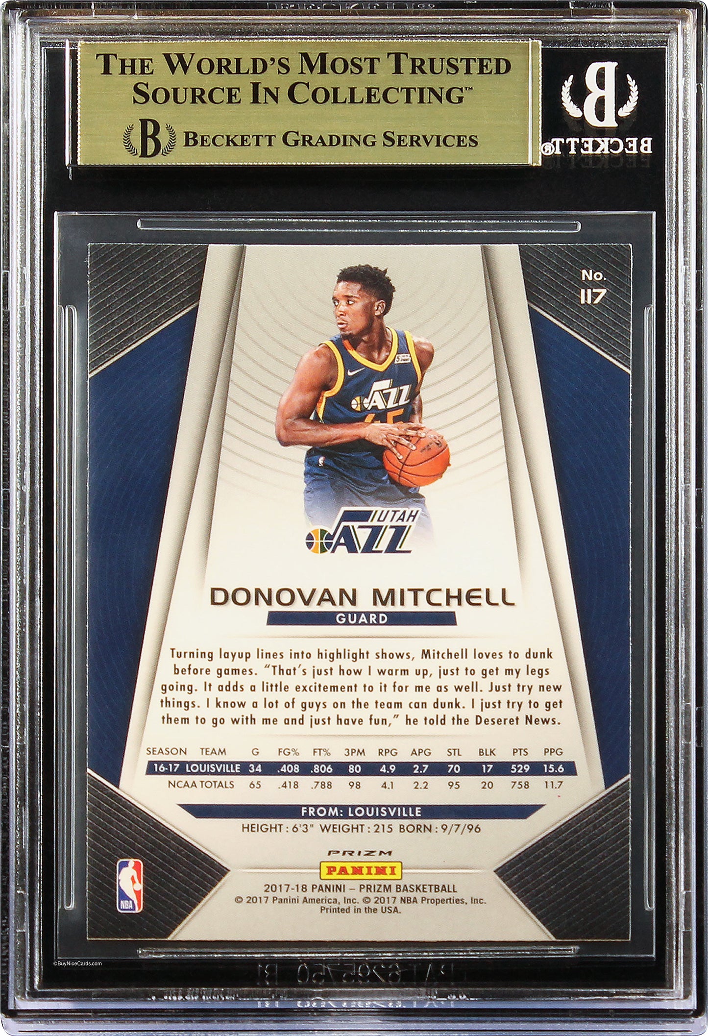 2017-18 Donovan Mitchell Panini Prizm Silver Prizms SP RC Rookie #117 BGS 9.5 Gem Mint
