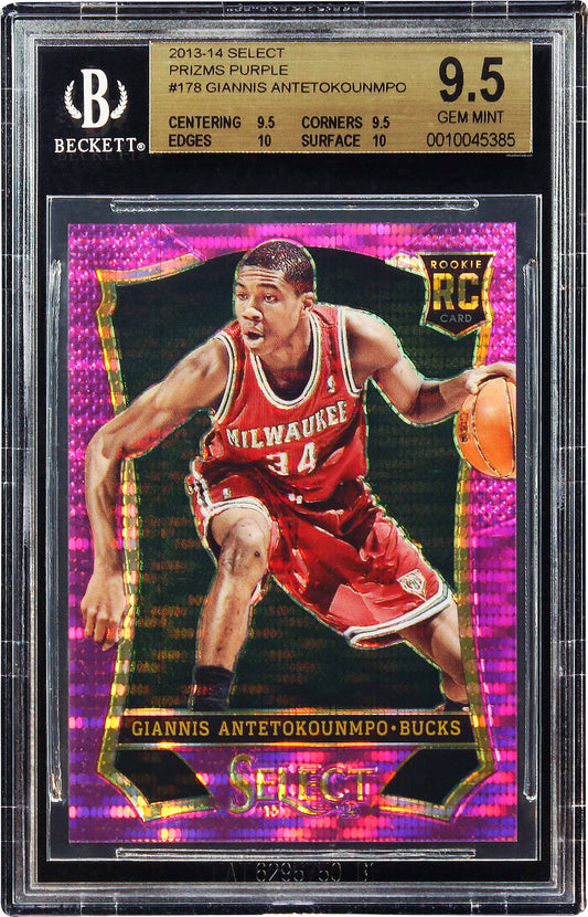 2013-14 Giannis Antetokounmpo Panini Select Prizms Purple Pulsar Rc /99 Bgs 9.5