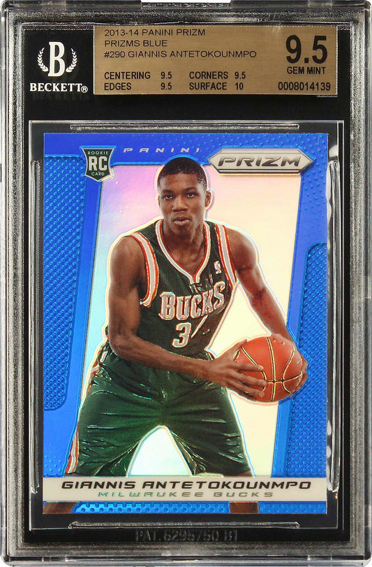 2013 Giannis Antetokounmpo Panini Prizm Blue Prizms Refractor SP RC Rookie #290 BGS 9.5  True Gem+