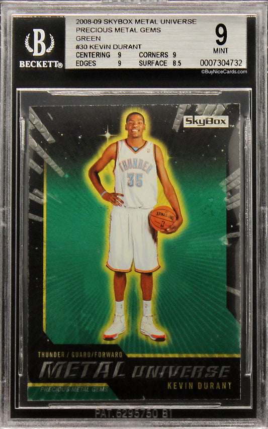 2008-09 Kevin Durant Skybox Metal Universe Precious Metal Gems PMG Green /50 BGS 9