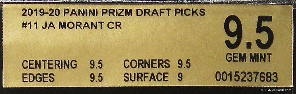2019-20 Ja Morant Panini Prizm Draft Picks CR Crusade base RC Rookie #11 BGS 9.5 Gem Mint