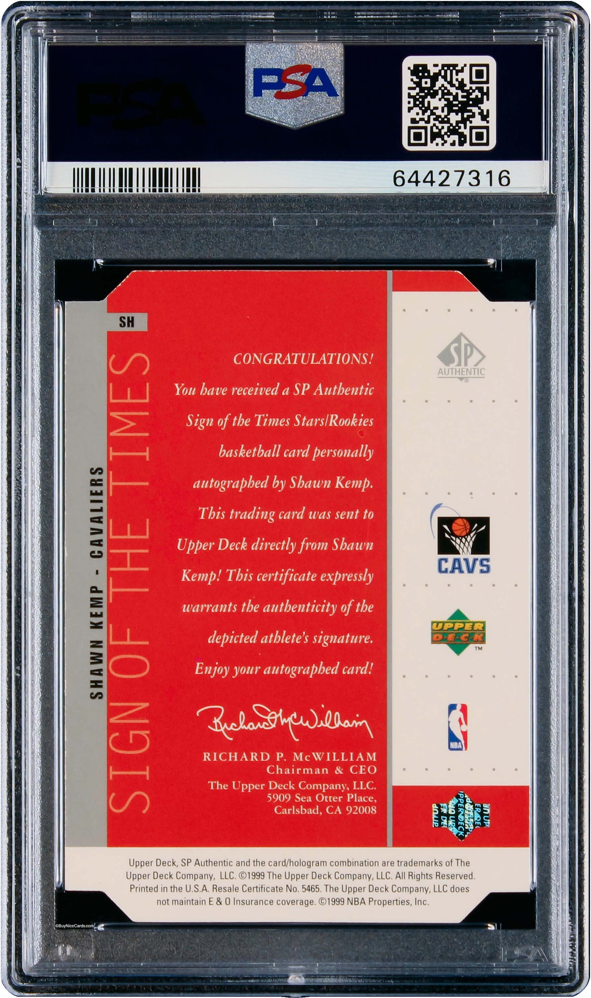 1998 Shawn Kemp Upper Deck SP Authentic SOTT Sign of the Times Silver SP Auto #SH PSA 9 Pop 6