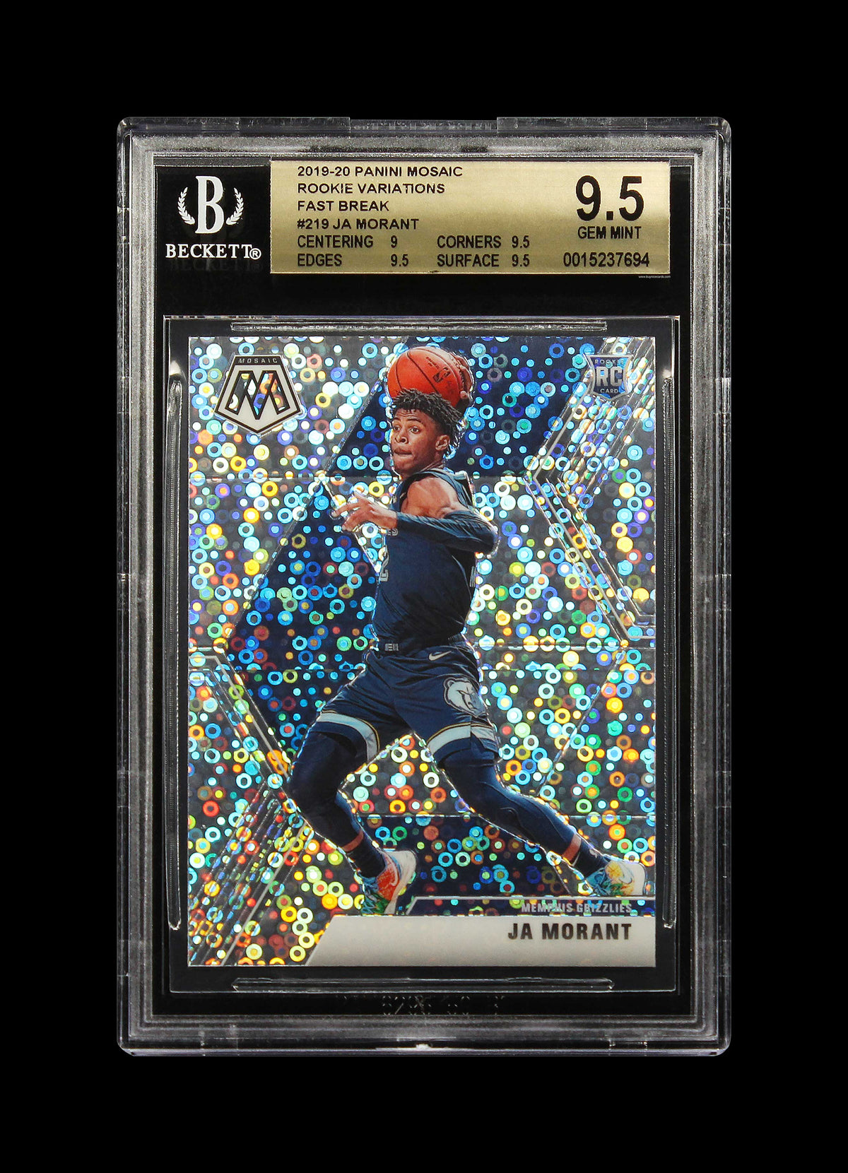 2019-20 Ja Morant Panini Mosaic Rookie Variations Fast Break Prizms RC #219 BGS 9.5 Gem Mint