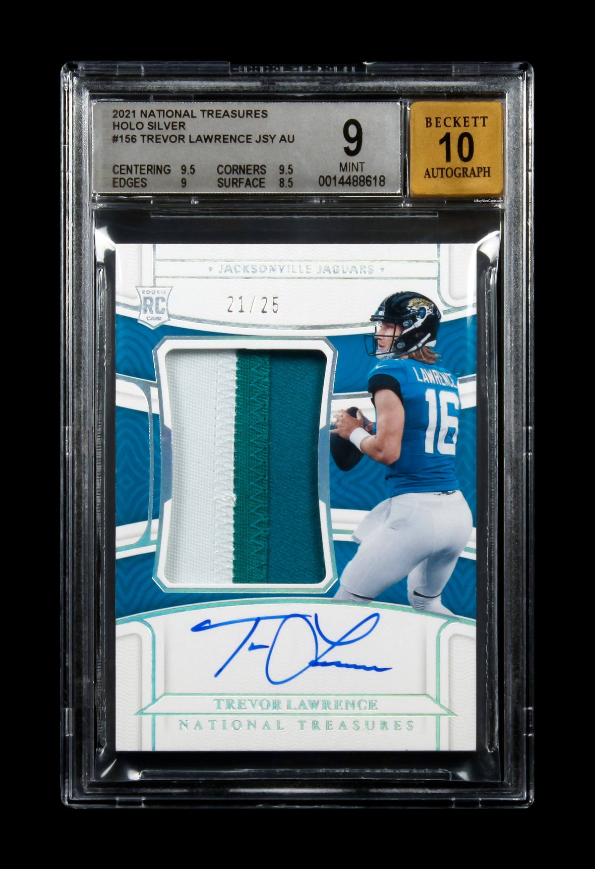 2021 Trevor Lawrence Panini National Treasures Holo Silver SP RC Rookie /25 BGS 9 / 10 Mint