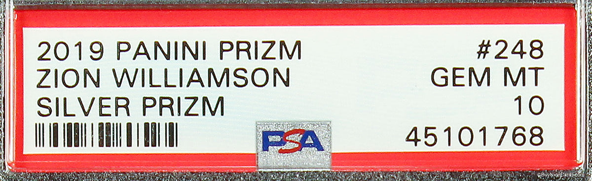 2019 Zion Williamson Panini Prizm Silver Prizms Refractor SP RC Rookie #248 PSA 10 Gem Mint